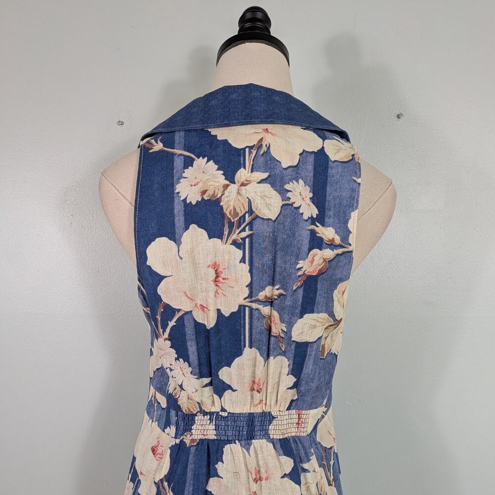 Anthropologie Camellia Dress 8 Blue Cream Floral Retro Button Church Summer - Picture 8 of 15